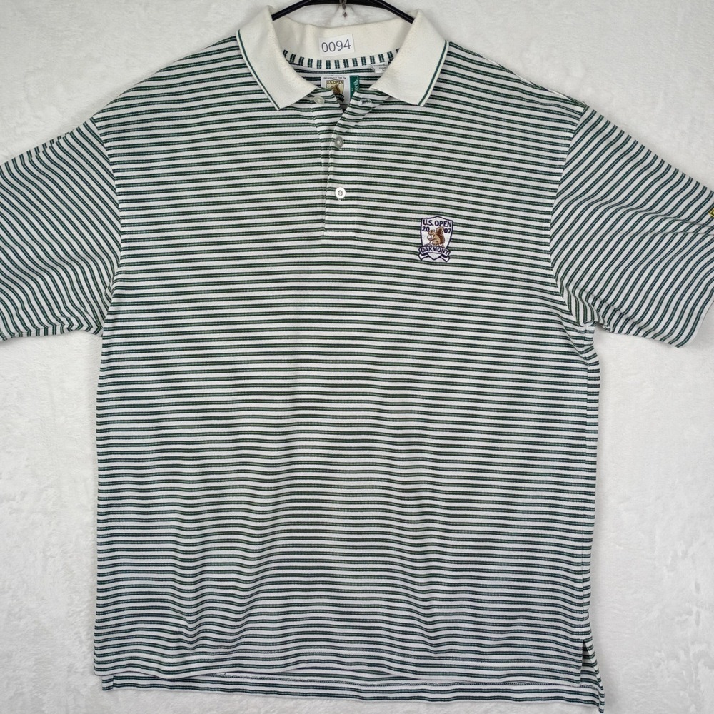 Ashworth Mens 2007 US Open Oakmont Golf Polo Shirt Green Striped Large